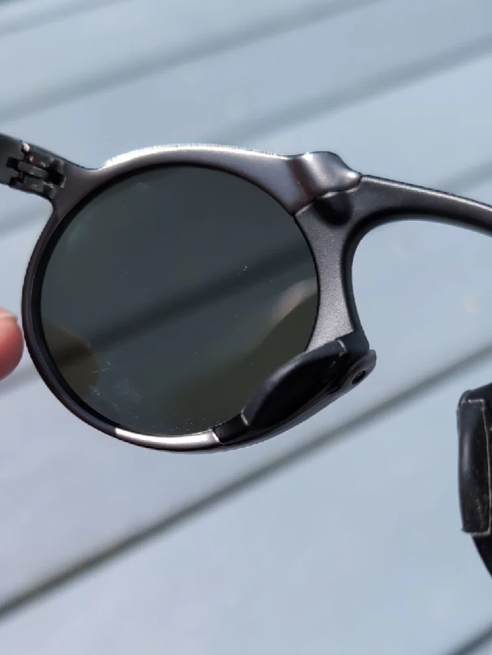 Oakley Madman Round Metal Black Silver Sunglasses with Polarized Mirrored Lenses